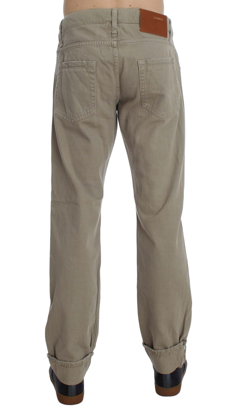 Beige Straight Fit Cotton Jeans for Men - ventzia