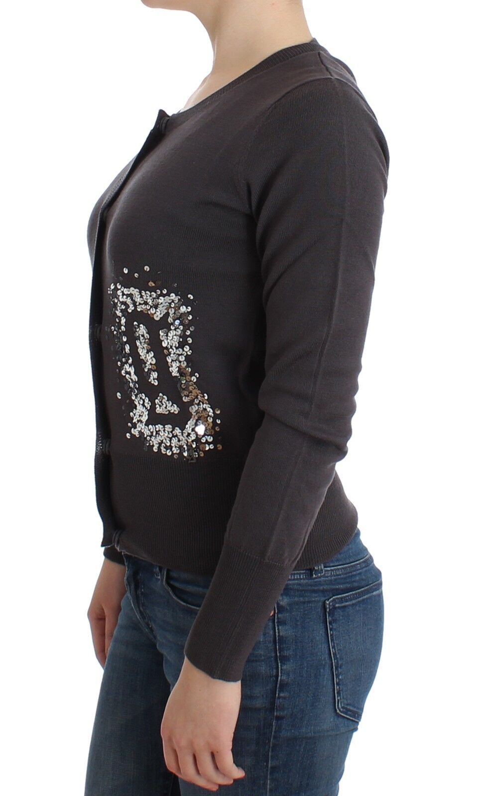 Purple Wool Sequined Cardigan Knit Sweater - ventzia