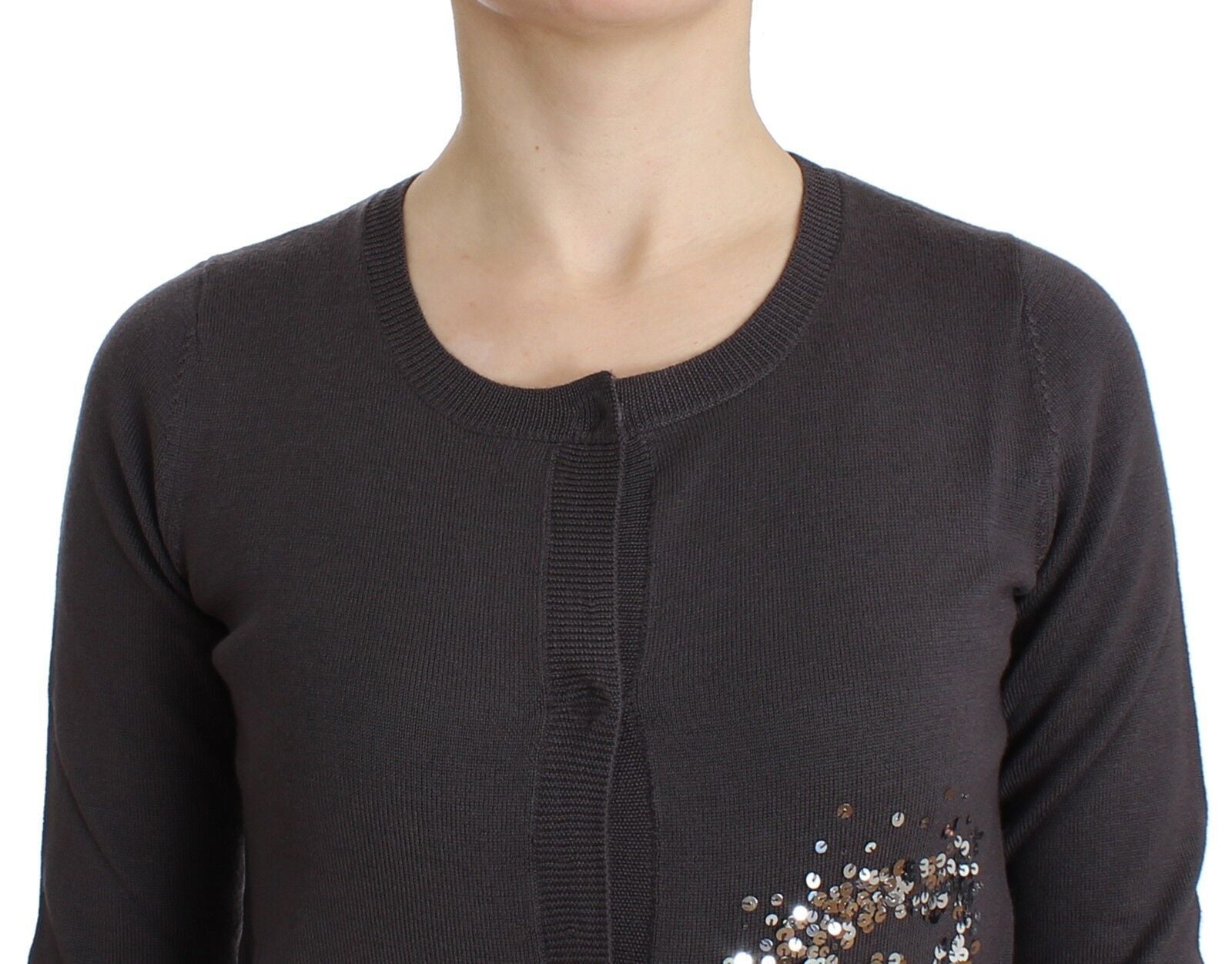 Purple Wool Sequined Cardigan Knit Sweater - ventzia