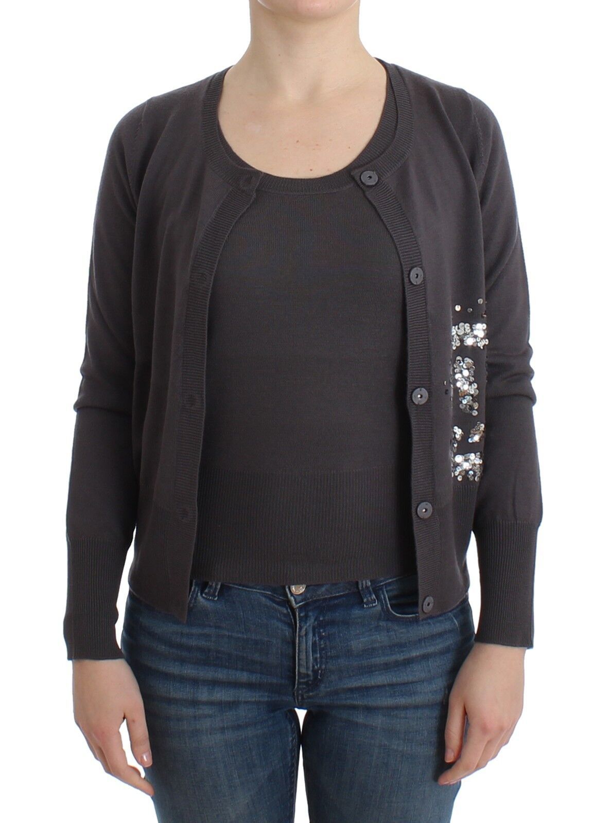 Purple Wool Sequined Cardigan Knit Sweater - ventzia