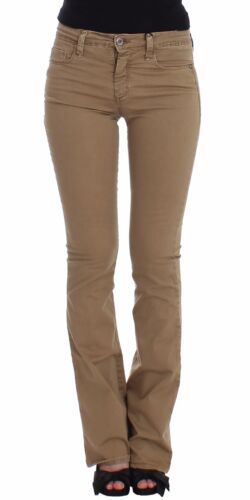 Beige Straight Leg Denim Pants Stretch Jeans - ventzia