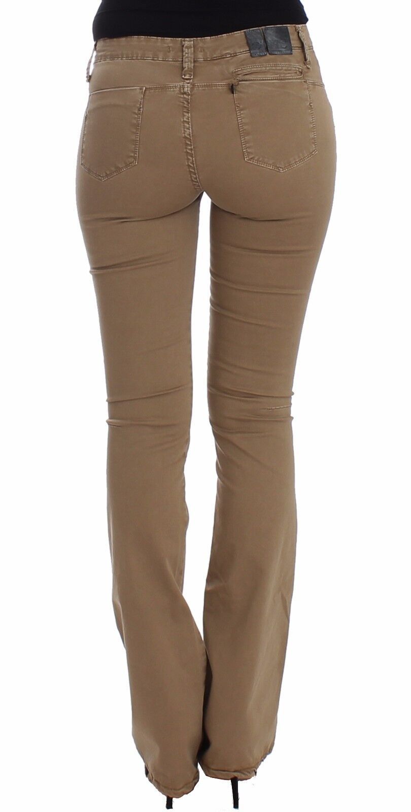 Beige Straight Leg Denim Pants Stretch Jeans - ventzia