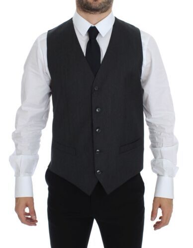 Elegant Gray Wool Formal Vest - ventzia