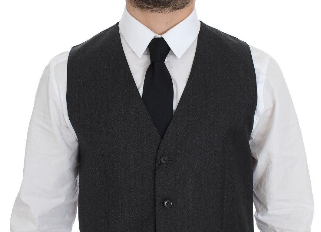 Elegant Gray Wool Formal Vest - ventzia