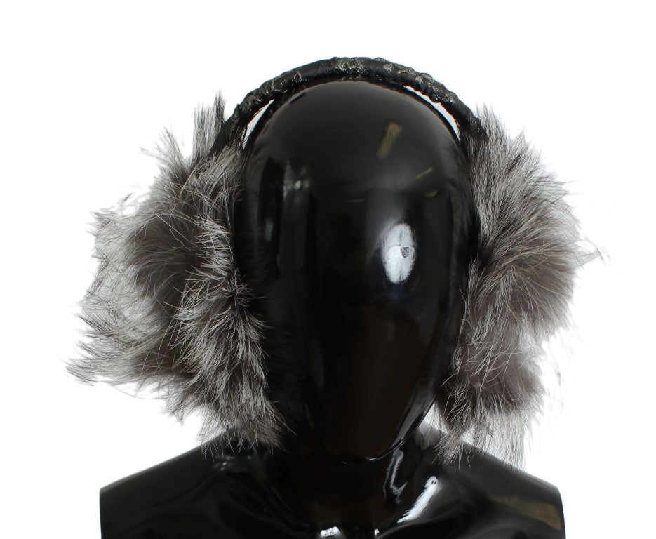 Gray Fox Fur Crystal Ear Muffs - ventzia