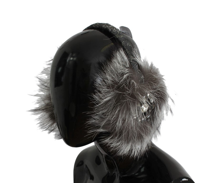 Gray Fox Fur Crystal Ear Muffs - ventzia