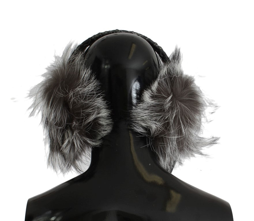 Gray Fox Fur Crystal Ear Muffs - ventzia