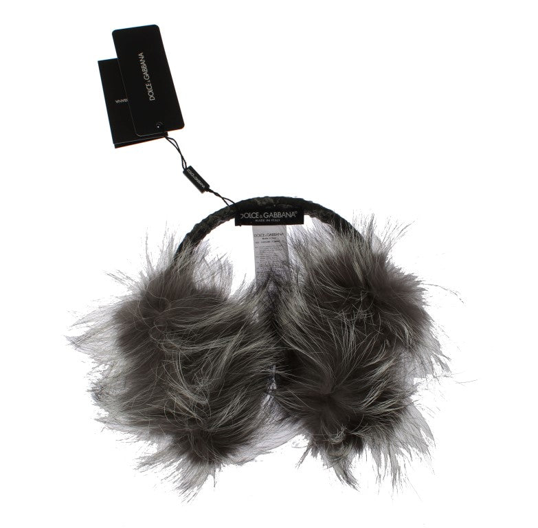 Gray Fox Fur Crystal Ear Muffs - ventzia