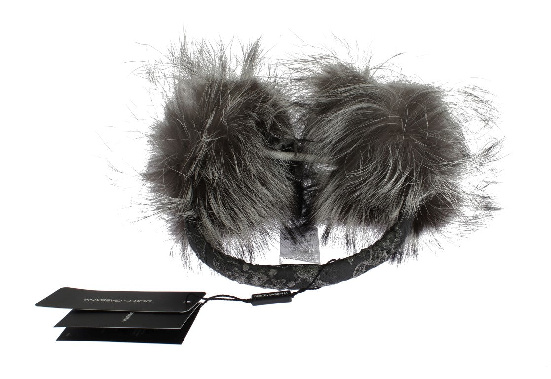 Gray Fox Fur Crystal Ear Muffs - ventzia