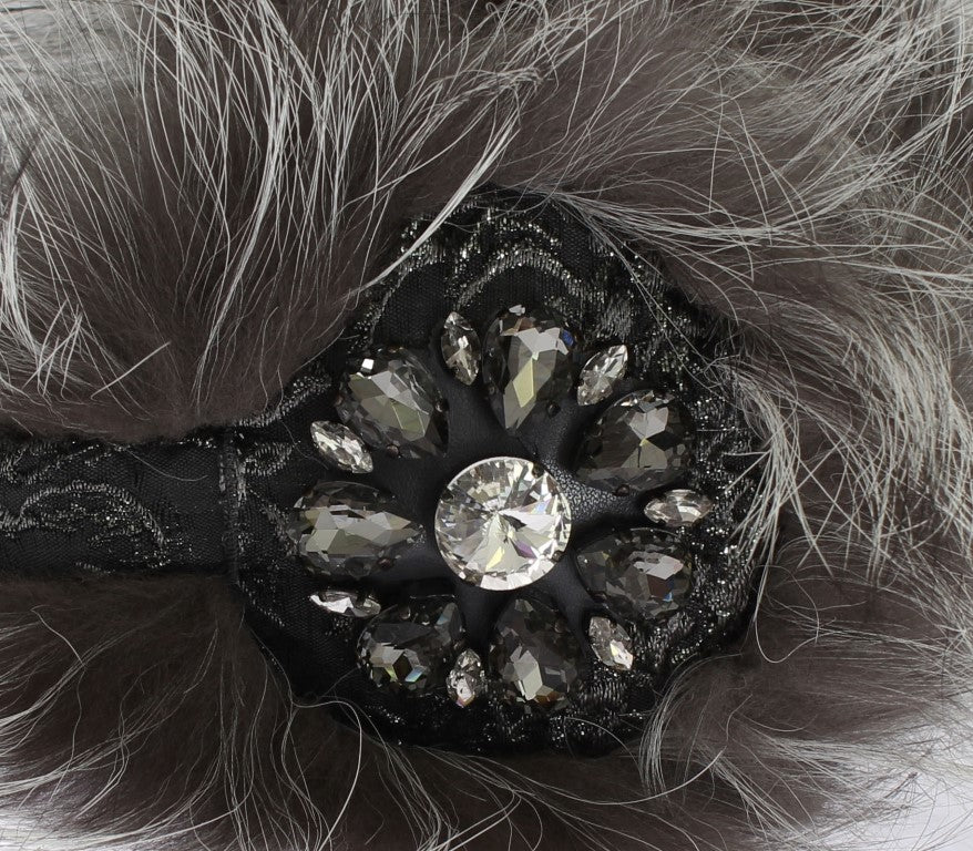 Gray Fox Fur Crystal Ear Muffs - ventzia