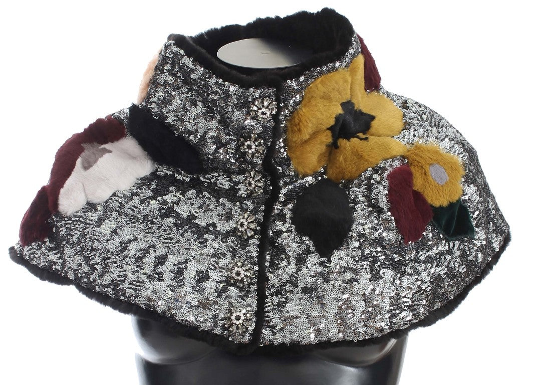 Elegant Floral Sequined Fur Scarf - ventzia