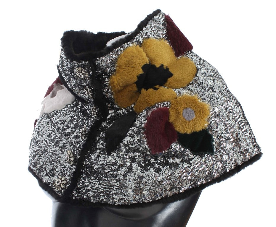 Elegant Floral Sequined Fur Scarf - ventzia