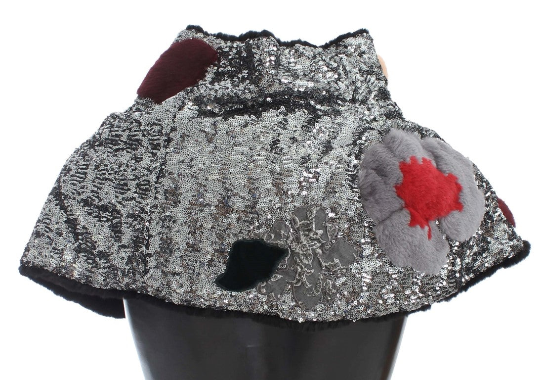 Elegant Floral Sequined Fur Scarf - ventzia