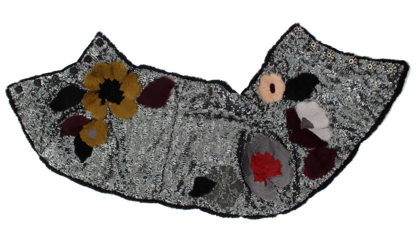 Elegant Floral Sequined Fur Scarf - ventzia