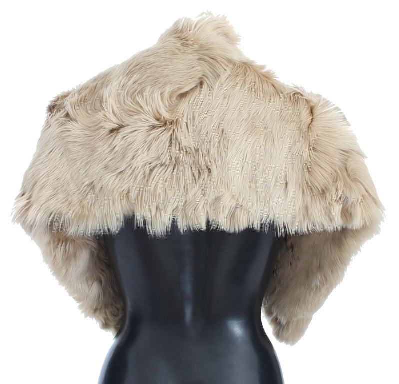 Elegant Alpaca Fur Shoulder Wrap in Beige - ventzia