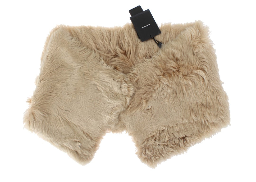 Elegant Alpaca Fur Shoulder Wrap in Beige - ventzia