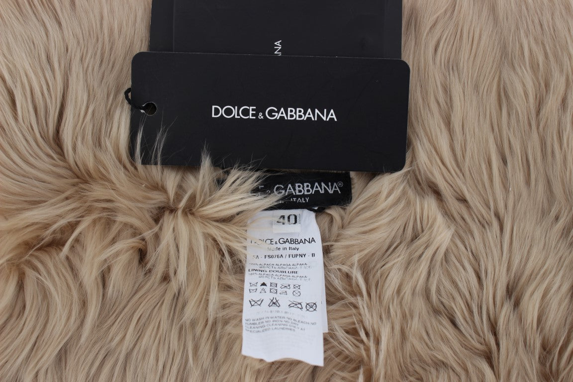 Elegant Alpaca Fur Shoulder Wrap in Beige - ventzia
