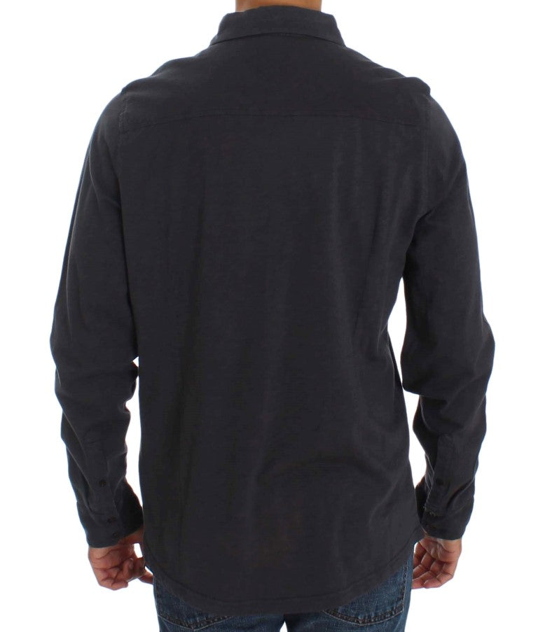 Sleek Gray Casual Cotton Shirt - ventzia
