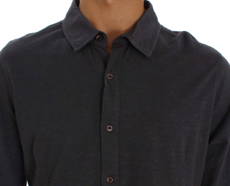 Sleek Gray Casual Cotton Shirt - ventzia