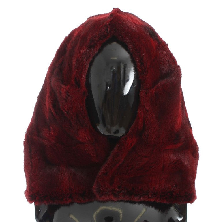 Luxurious Bordeaux Fur Hooded Scarf Wrap - ventzia