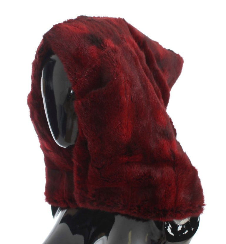 Luxurious Bordeaux Fur Hooded Scarf Wrap - ventzia