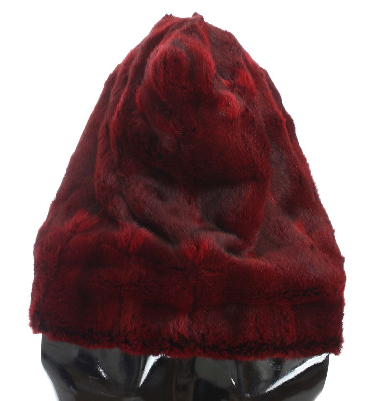 Luxurious Bordeaux Fur Hooded Scarf Wrap - ventzia