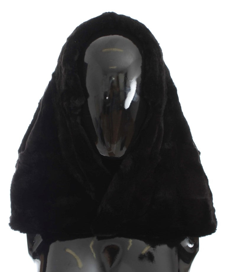 Chic Black Weasel Fur Hooded Scarf Wrap - ventzia