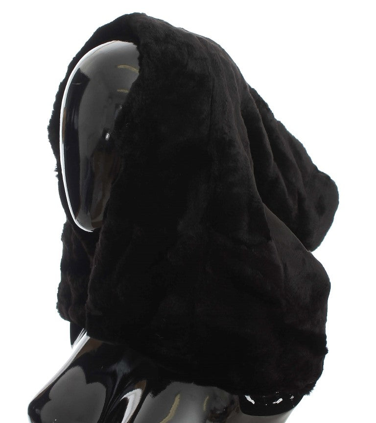 Chic Black Weasel Fur Hooded Scarf Wrap - ventzia