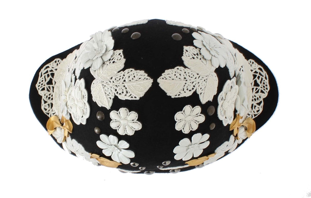Elegant Black Floral Wool Cloche Hat - ventzia