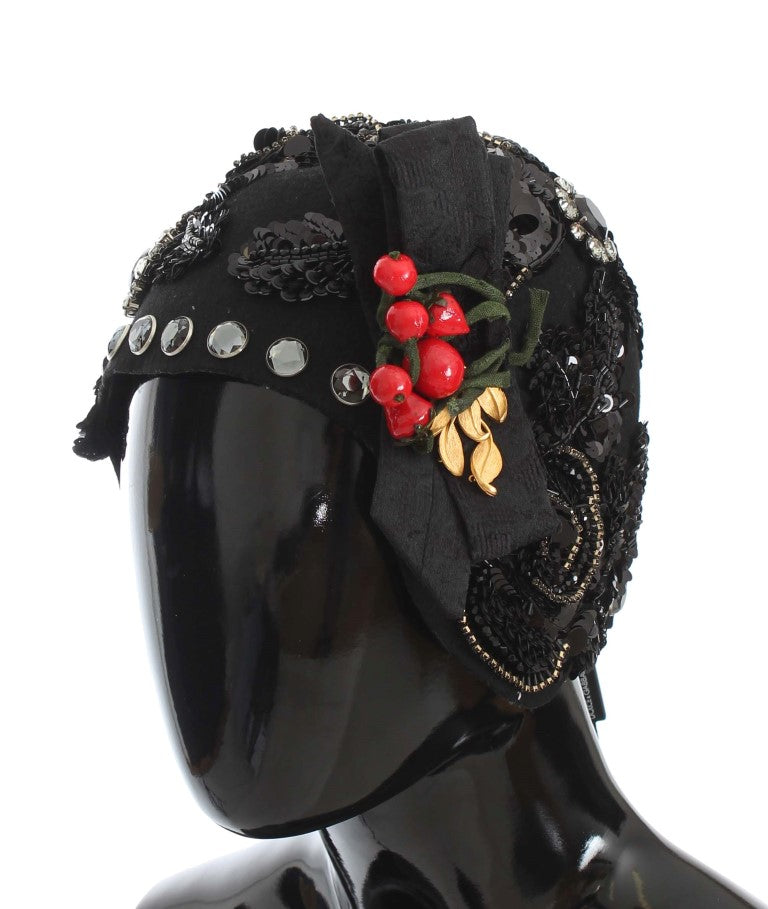 Elegant Black Crystal-Adorned Cloche Hat - ventzia