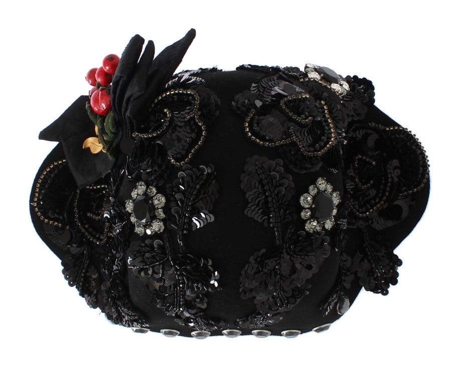 Elegant Black Crystal-Adorned Cloche Hat - ventzia