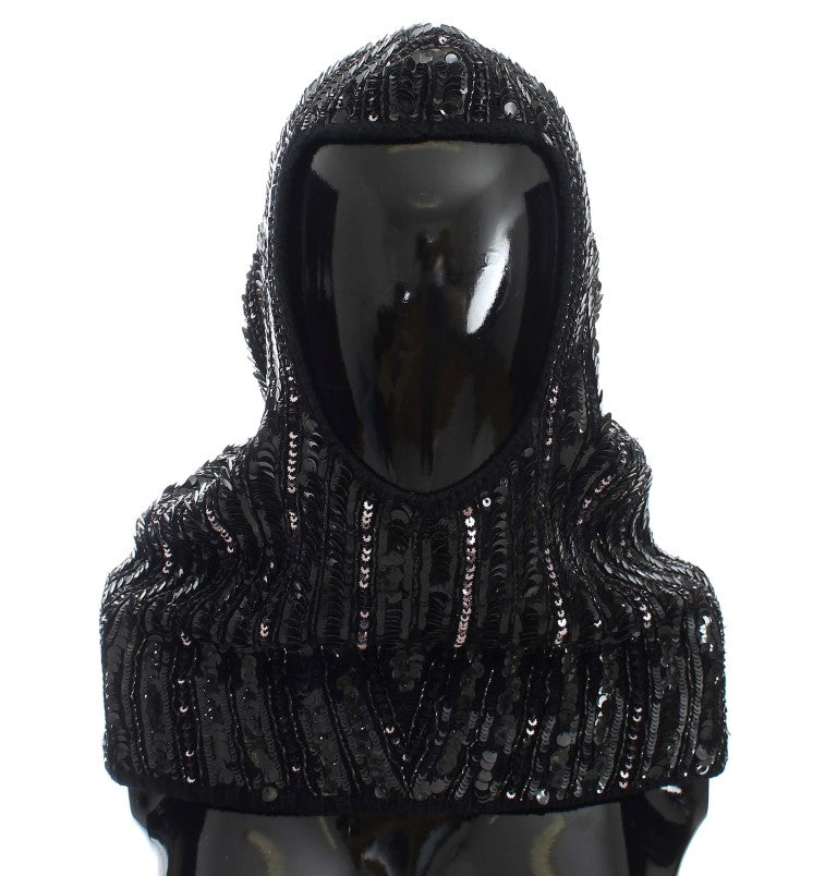 Elegant Black Sequined Hooded Scarf Wrap - ventzia