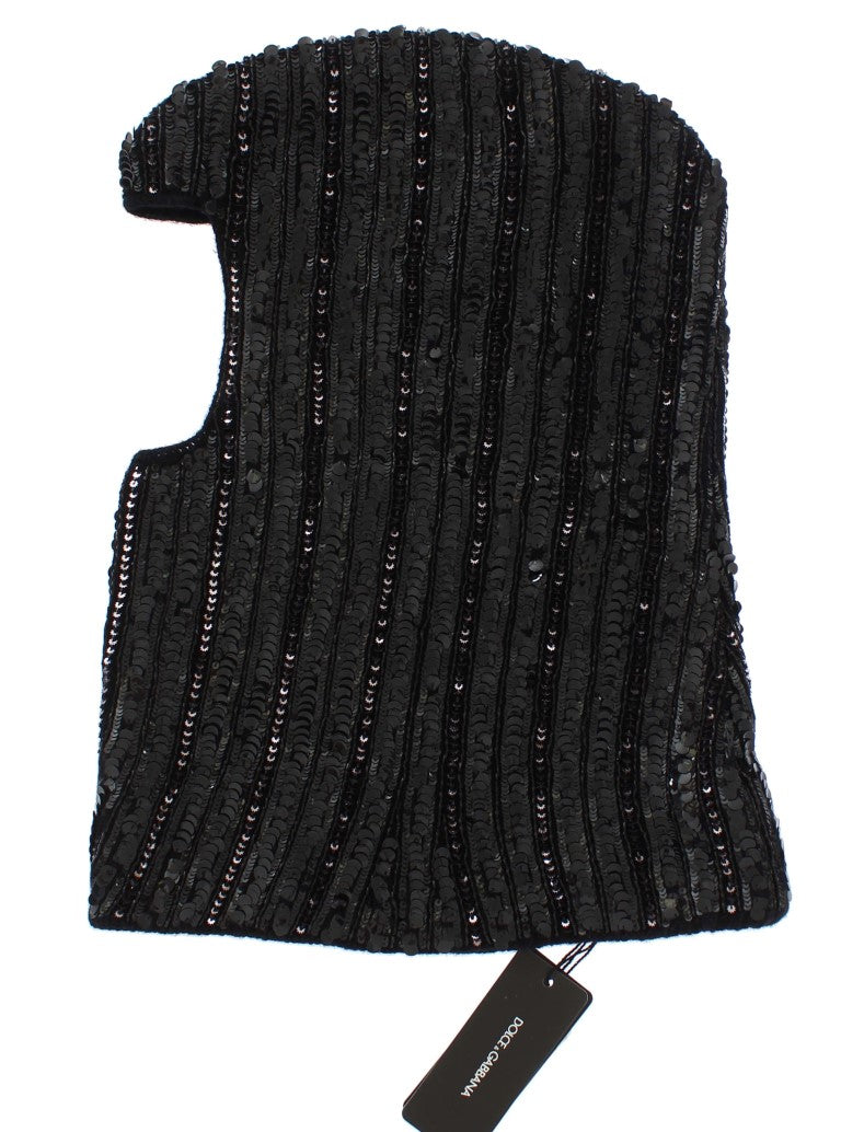 Elegant Black Sequined Hooded Scarf Wrap - ventzia