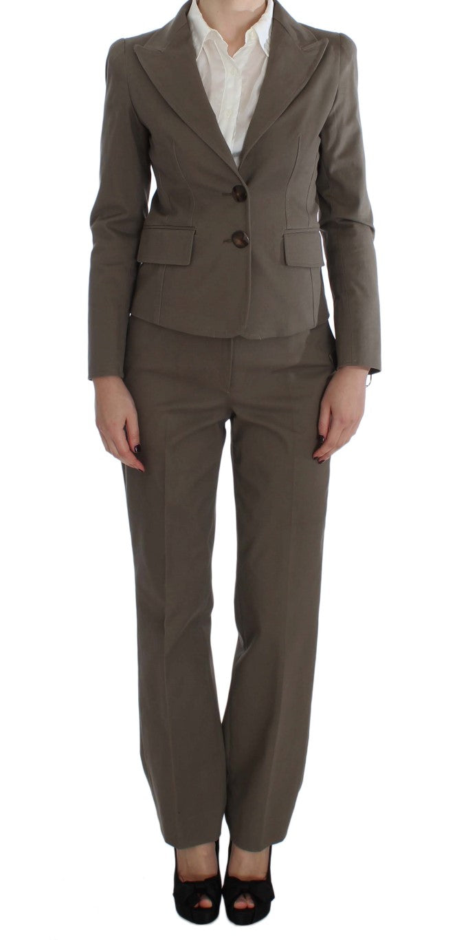 Beige Wool-Cotton Suit Set Chic Elegance - ventzia