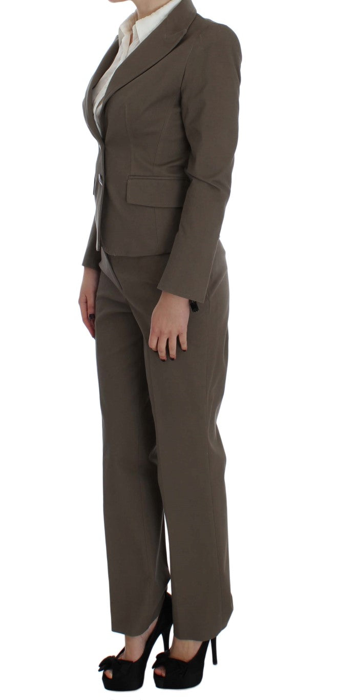 Beige Wool-Cotton Suit Set Chic Elegance - ventzia