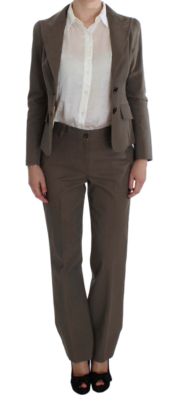 Beige Wool-Cotton Suit Set Chic Elegance - ventzia