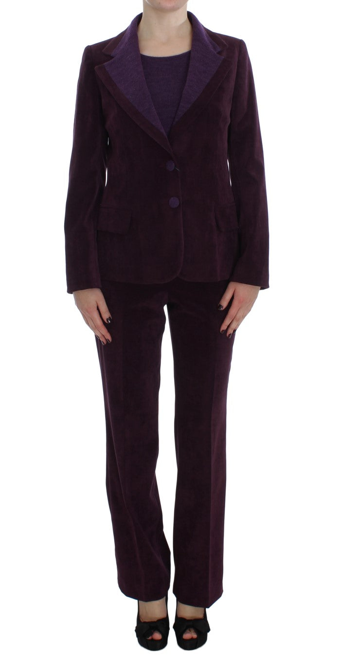 Elegant Purple Wool Blend Three Piece Suit Set - ventzia