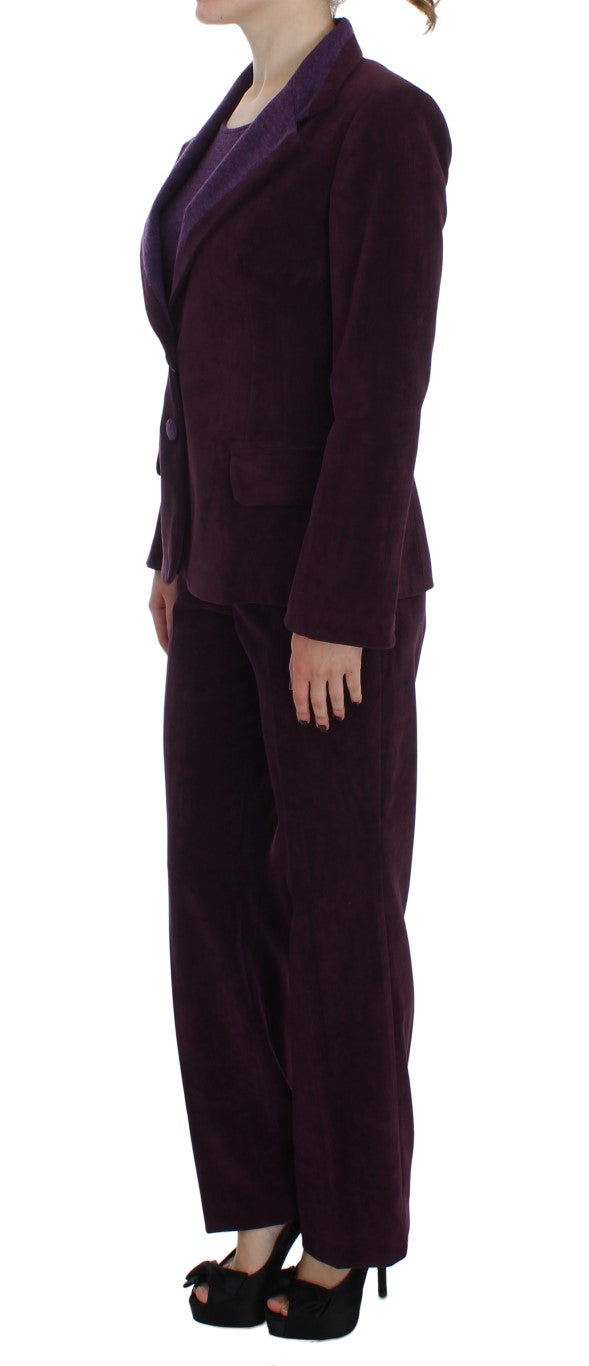 Elegant Purple Wool Blend Three Piece Suit Set - ventzia