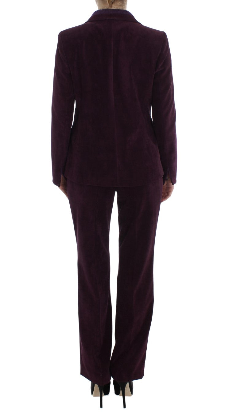 Elegant Purple Wool Blend Three Piece Suit Set - ventzia