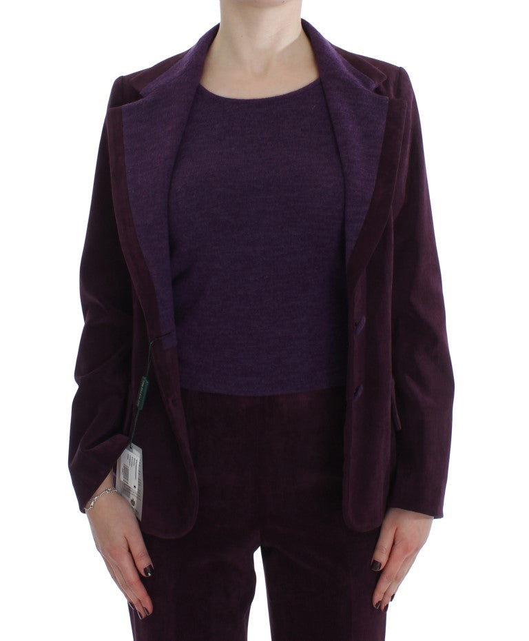 Elegant Purple Wool Blend Three Piece Suit Set - ventzia