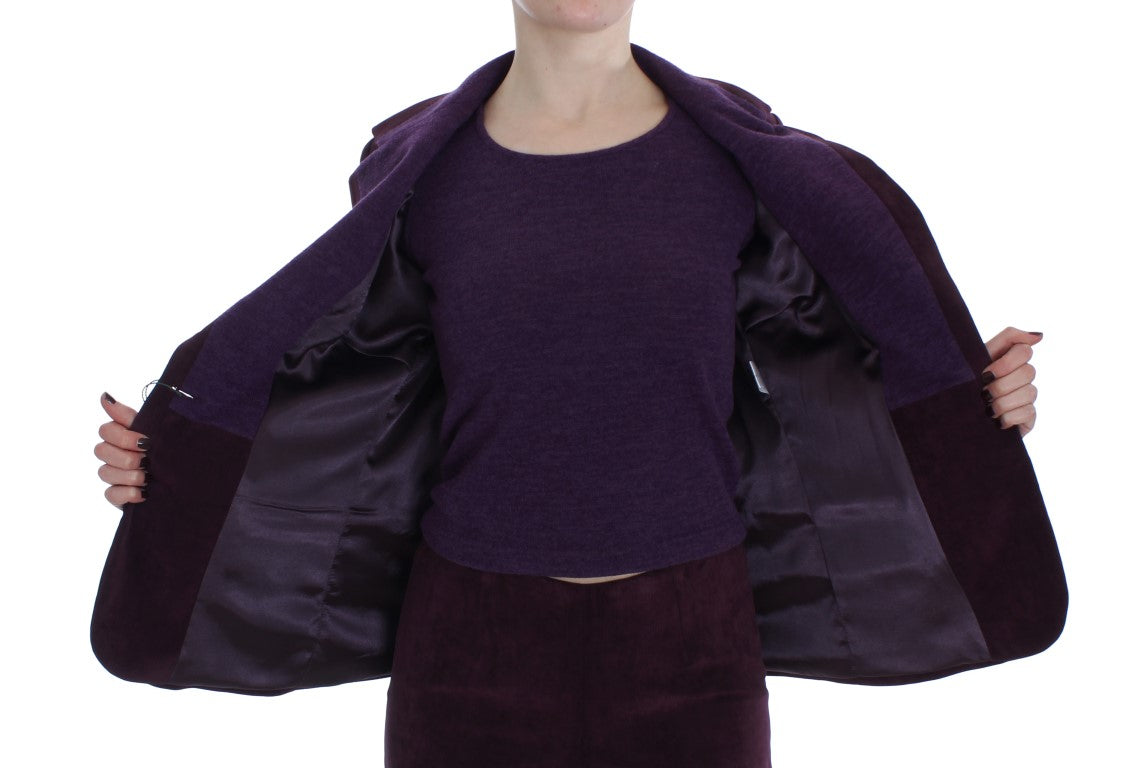 Elegant Purple Wool Blend Three Piece Suit Set - ventzia