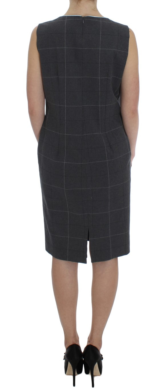 Elegant Gray Checkered Sheath Suit Set - ventzia