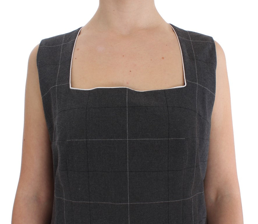 Elegant Gray Checkered Sheath Suit Set - ventzia