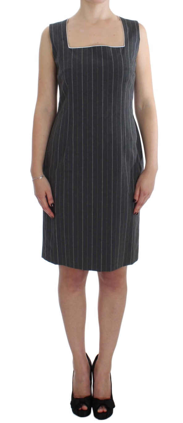 Elegant Gray Striped Dress & Blazer Suit Set - ventzia