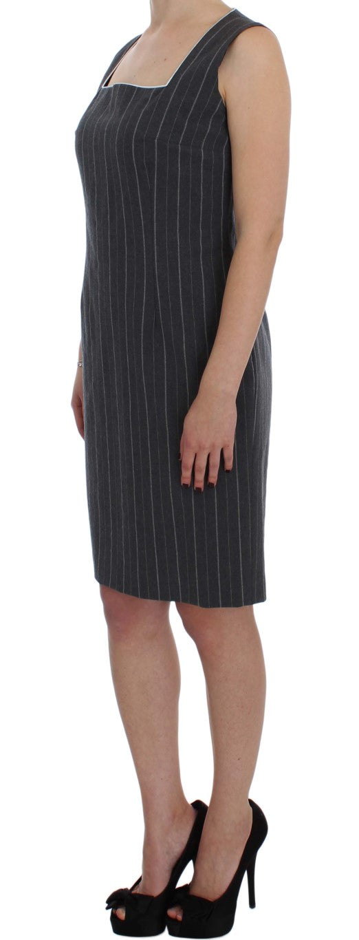 Elegant Gray Striped Dress & Blazer Suit Set - ventzia