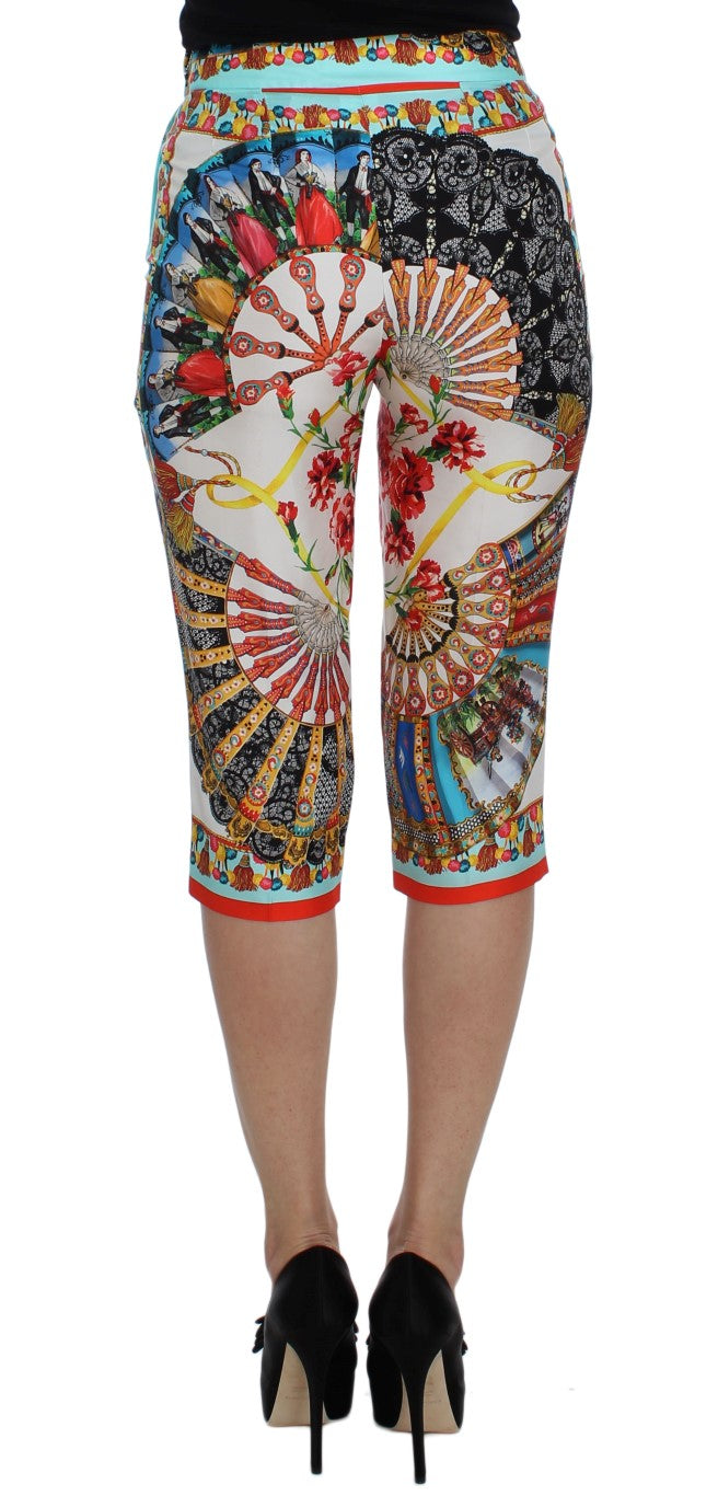 Multicolor Majolica Silk Capri Pants - ventzia