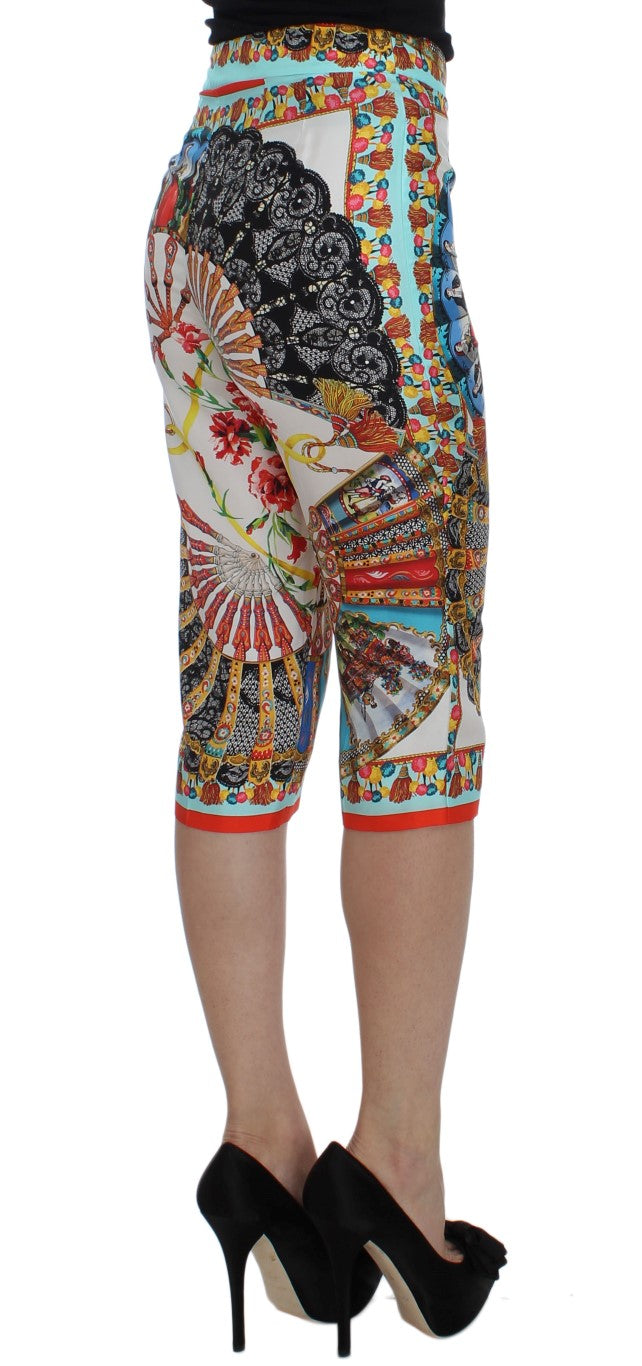 Multicolor Majolica Silk Capri Pants - ventzia