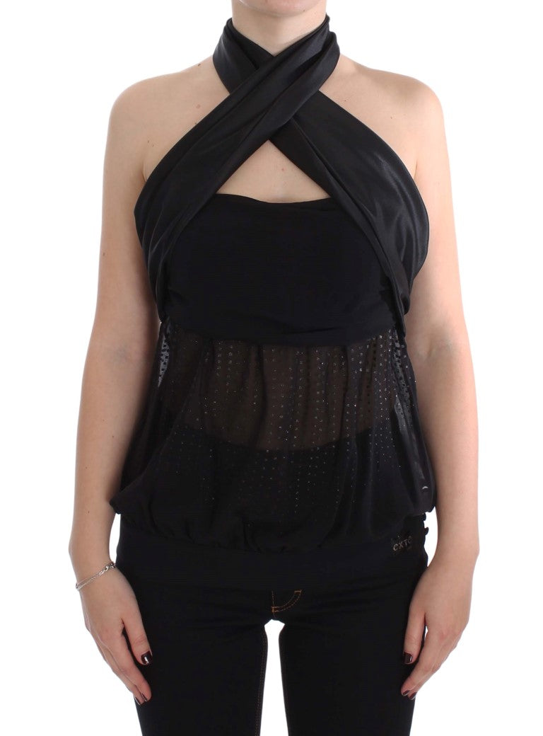 Elegant Black Evening Wrap Top Blouse - ventzia