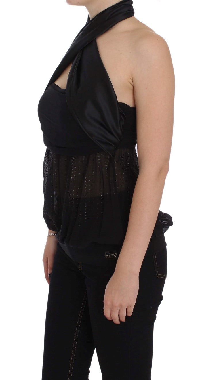 Elegant Black Evening Wrap Top Blouse - ventzia
