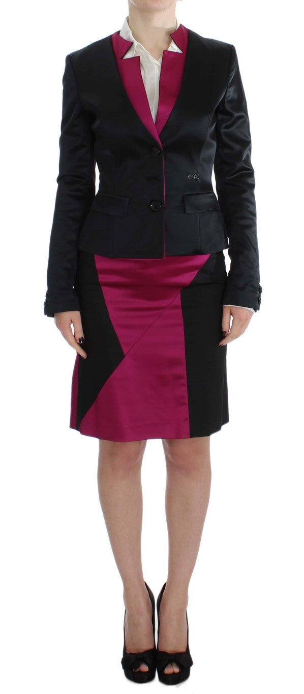 Chic Black and Pink Skirt Suit Ensemble - ventzia